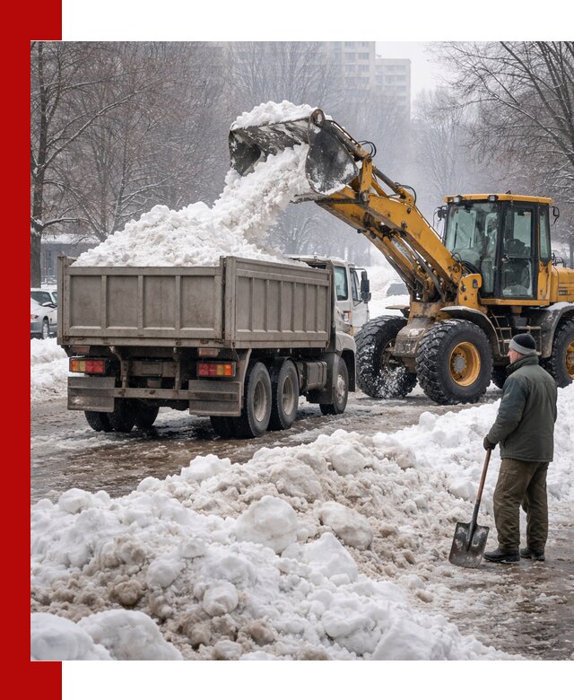 Вывоз снега грузовой техникой в Железногорске оперативно и чисто